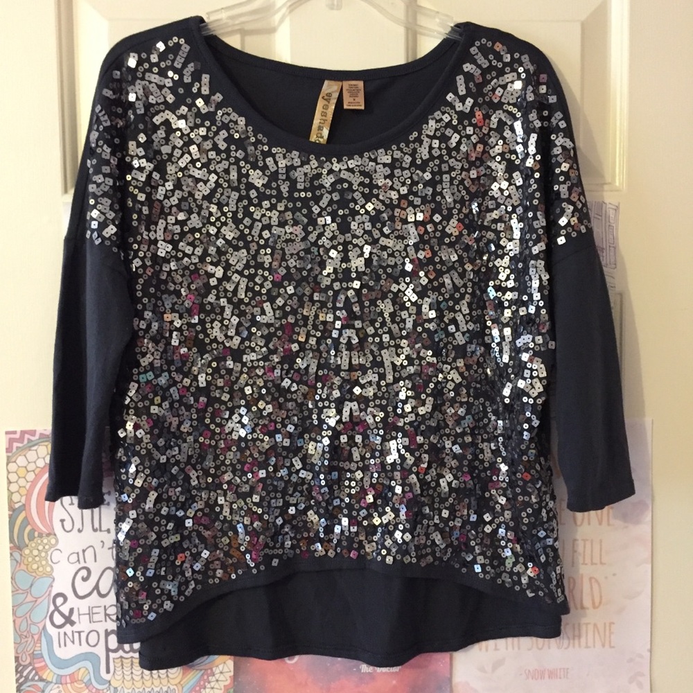 Sequin Long Sleeve Slouchy Shirt - Picture 2 of 8